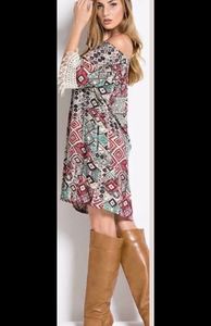 Kori America Off The Shoulder Crochet Trim Dress